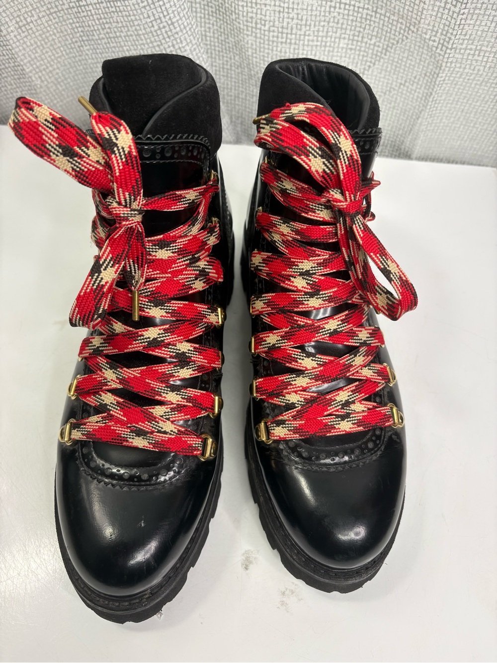 The Office of Angela Scott Patent Leather Black Hiking Boots size 39/9 worn once